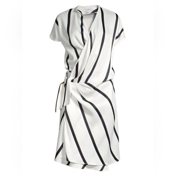 Equipment Leonne Striped Wrap Dress Size XS Black White $425US - Picture 14 of 14